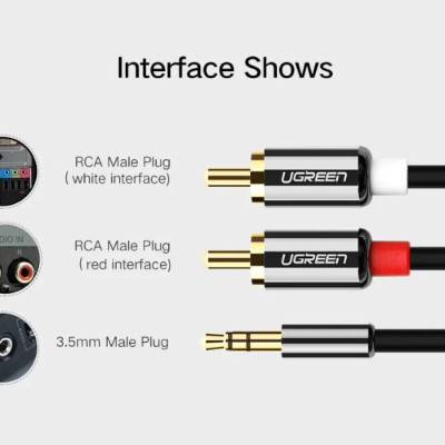 Ugreen UG10591AV116TK 5M màu Đen Cáp âm thanh 2 đầu Bông sen sang 3.5mm Dương mạ vàng - HÀNG CHÍNH HÃNG