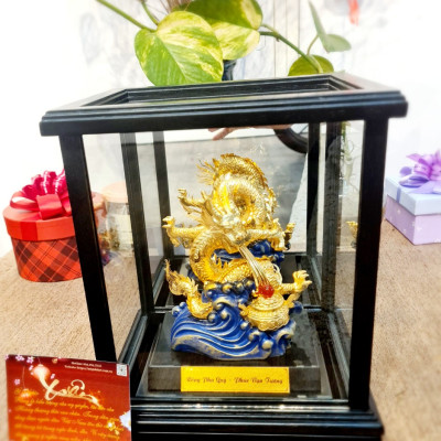 Tượng Rồng phong thủy nhả ngọc dát vàng MT Gold Art M02 (17x20x24cm)- Hàng chính hãng, quà tặng dành cho sếp, khách hàng, đối tác