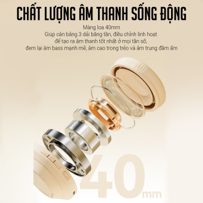 Tai Nghe Bluetooth Chụp Tai , Headphone Không Dây Bluetooth Có Mic Đàm Thoại Tiện Lợi, Có Thể Gấp Gọn , Pin Cực Khỏe Bluetooth 5.3 Cao Cấp Besti - Hàng Chính Hãng