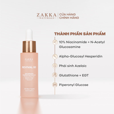 [MINISIZE] Tinh Chất Revival B3 Zakka Naturals Hỗ Trợ Mờ Thâm Đỏ Và Sáng Đều Màu Da 15ml