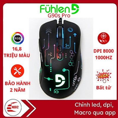 Chuột gaming Fuhlen G90s Pro RGB, DPI 8000, App chỉnh led RGB, macro, 7 nút bấm- Hàng chính hãng