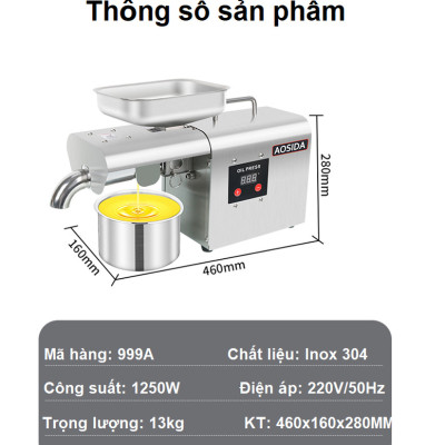 Máy ép dầu thực vật nóng và lạnh dùng trong gia đình. Thương hiệu Anh Quốc cao cấp AOSIDA - 999A. HÀNG CHÍNH HÃNG