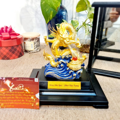 Tượng Rồng phong thủy nhả ngọc dát vàng MT Gold Art M02 (17x20x24cm)- Hàng chính hãng, quà tặng dành cho sếp, khách hàng, đối tác