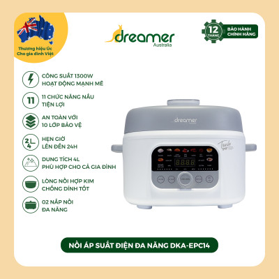 (HÀNG CHÍNH HÃNG) NỒI ÁP SUẤT ĐIỆN ĐA NĂNG DREAMER DKA-EPC14, 11 chức năng, 10 lớp bảo vệ an toàn, 2 nắp nồi, công suất 1300W, BH 12 tháng