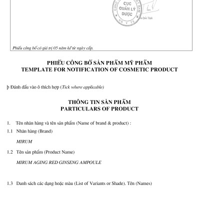 Tinh chất hồng sâm chống lão hóa, làm trắng, giữ ẩm Mirum 50ml