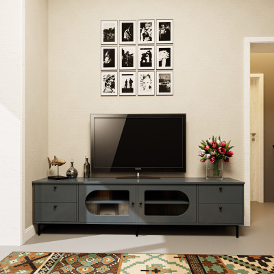 [Happy Home Furniture] SISEEL, Kệ TV 2 cánh mở 4 ngăn kéo - chân sắt, 200cm x 40cm x 52cm ( DxRxC), KTV_052