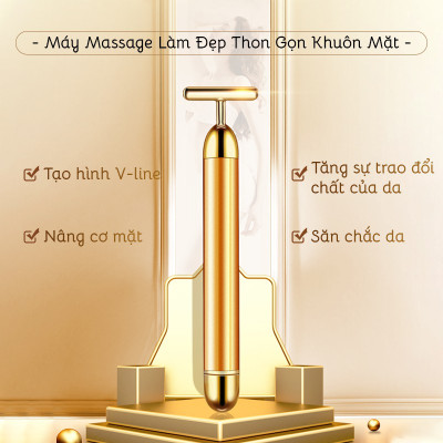 Máy massage mặt xi mạ vàng 24K giúp giảm nếp nhăn, chống lão hoá, giảm quầng thâm bọng mắt (Hàng Chính Hãng)