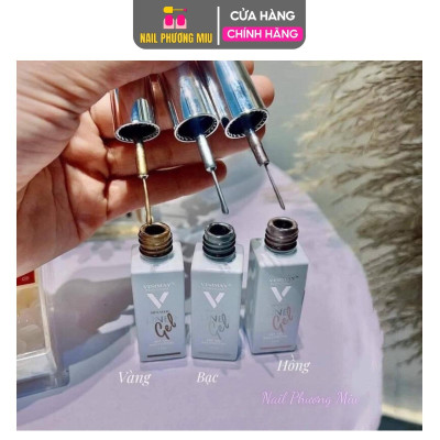 Gel Metan Cọ Nét VINIMAY Chai 10ml Cao Cấp 3 Màu Vàng Bạc Hồng, Lên Màu Sắc Sảo Làm Nail Dễ Dàng Nail Phương Miu Sơn Gel Nữ