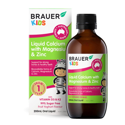 Siro Brauer Kids Liquid Calcium with Magnesium and Zinc nhập khẩu từ ÚC - Bổ sung Vitamin Canxi, Magie và Kẽm cho trẻ từ 1 tuổi (200ml)