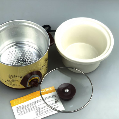 Nồi Kho Cá Thịt 2.5L,Nồi Nấu Chậm,Nồi Nấu Cháo ,Nồi Chưng Yến,Nồi Tiềm 2.5L Fujika KC25 Màu Vàng Họa Tiết-Hàng chính hãng