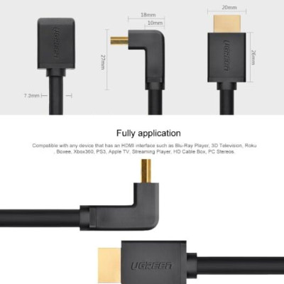 Ugreen UG10121HD103TK 2M màu Đen Cáp tín hiệu HDMI chuẩn 1.4 đầu bẻ góc 90 độ - HÀNG CHÍNH HÃNG