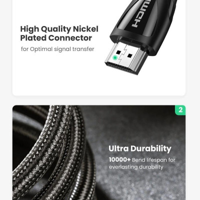 Ugreen UG80404HD140TK 3M 2.1 8K 60Hz 48Gbps 4k 120 hz màu đen Cáp HDMI 2.1 độ phân giải siêu Cao - HÀNG CHÍNH HÃNG
