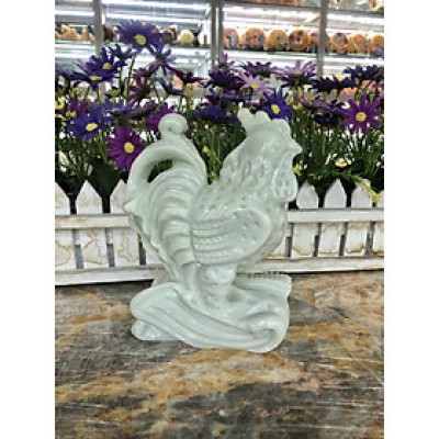 Tượng con gà giáp phong thủy đá cẩm thạch trắng xanh trang trí bàn làm việc