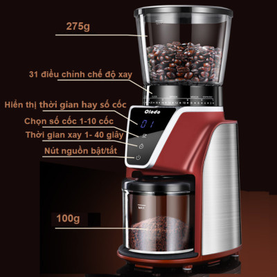 Máy xay hạt cà phê Espresso 31 chế độ Olodo cao cấp CG-001, công suất 165W - Hàng chính hãng
