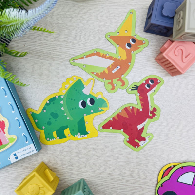 Đồ Chơi Xỏ Dây Lacing Cards - Bộ 10 Thẻ Động Vật Khủng Long Phương Tiện Giao Thông - Lalala Baby 