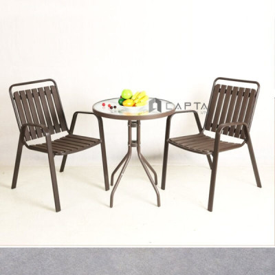 Bộ bàn mặt kính 2 ghế ban công sân vườn hồ bơi outdoor SL TE2020-06G / CC2032-T Nội thất Capta 