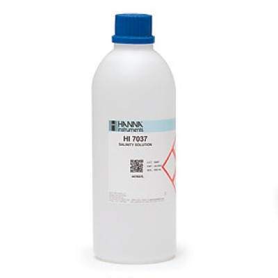 Dung Dịch Chuẩn Độ Mặn NaCl 100% Dùng Để Kiểm Tra Hoặc Hiệu Chuẩn Bất Kỳ Thiết Bị Đo độ mặn nào tại điểm 100%, chai 500mL , hãng HANNA - HI7037L