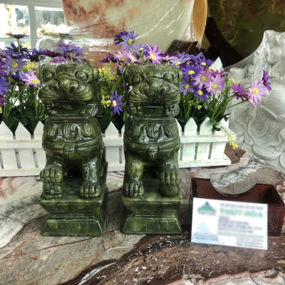 Cặp Kỳ Lân phong thủy đá ngọc Ấn Độ - Cao 20 cm