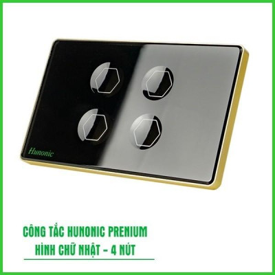 Công Tắc Cảm Ứng Hunonic Premium Hình Chữ Nhật Viền Vàng, Công Tắc Thông Minh Wifi Điều Khiển Từ Xa Bằng Điện Thoại