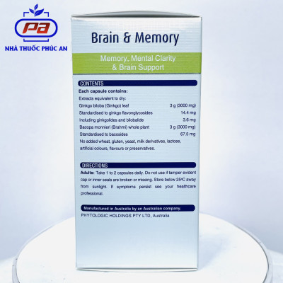 Viên uống bổ não, tăng cường trí nhớ Ginkgo and Brahmi 3000 Henry Blooms 30 - 60 viên