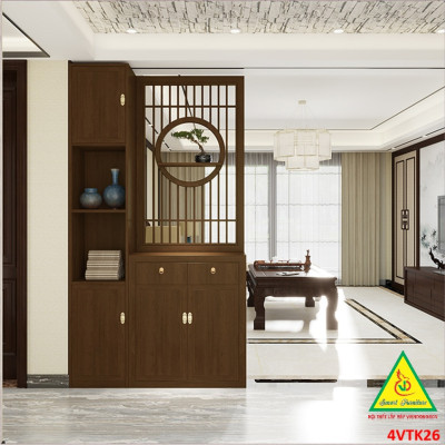 Vách ngăn phòng khách, vách ngăn tủ kệ bằng gỗm bình phong tranh 4VTK26 - NỘI THẤT LẮP RÁP VIENDONGADV