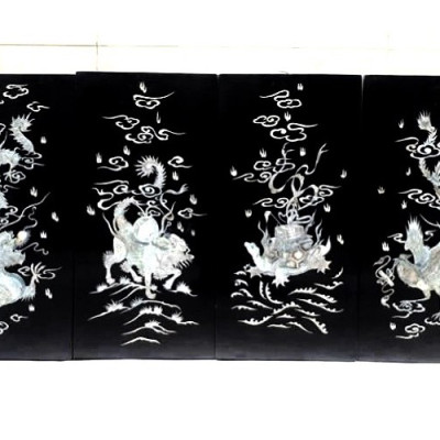 Bộ Tranh Sơn Mài 4 Tấm - LONG LÂN QUY PHỤNG ✨ Khảm Cừ Chìm Cao Cấp – Hàng Xuất Khẩu – Size 80x160 cm