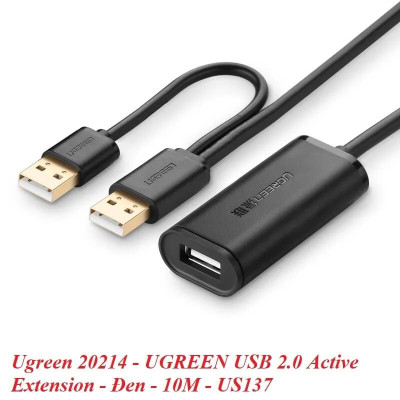Ugreen UG20214US137TK 10M màu Đen Cáp tín hiệu nối dài USB 2.0 có chip khuếch đại hỗ trợ nguồn USB - HÀNG CHÍNH HÃNG