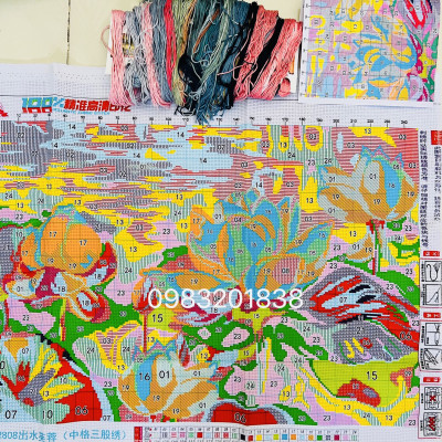 Tranh thêu chữ thập, tranh thêu kín Hoa sen 62808