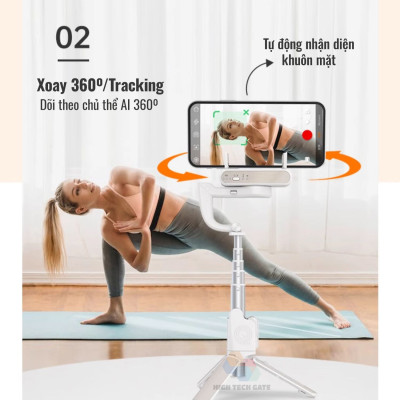 Cây quay video chống rung, chụp hình selfie 4 trong 1, tay cầm 1 trục ổn định Isteady Q có gimbal tracking AI 360, hàng chính hãng