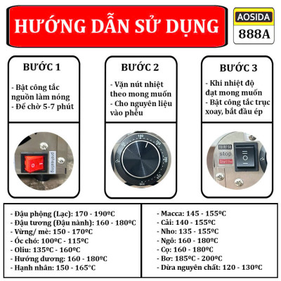 Máy ép dầu thực vật gia đình AOSIDA 888A Thương hiệu Anh Quốc 750W-1000W, ép 3-6kg/giờ - Hàng Nhập Khẩu, Bảo Hành 1 Năm