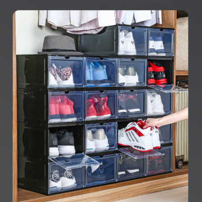 1 HỘP ĐỰNG GIÀY NHỰA CỨNG CAO CẤP -NẮP TRONG SUỐT TÍCH HỢP NAM CHÂM HÍT-MÀU ĐEN