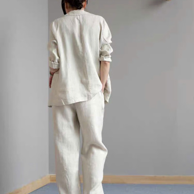 Set bộ áo khoác blazer tay dài và quần ống rộng cạp chun cực phong cách, tối giản, vintage