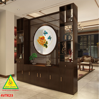 Vách ngăn phòng khách, vách ngăn tủ kệ bằng gỗm bình phong tranh 4VTK23 - NỘI THẤT LẮP RÁP VIENDONGADV
