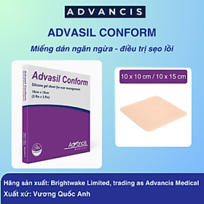 Miếng dán Silicone ngăn ngừa và hỗ trợ điều trị sẹo lồi - Advasil Conform