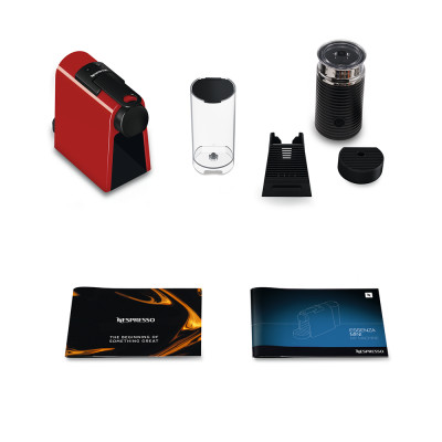 Bộ máy pha cà phê Nespresso Essenza Mini Đỏ & máy đánh sữa Aeroccino 3 - Hàng chính hãng