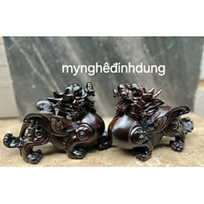 Cặp tỳ hưu phong thủy cầu tài lộc bằng gỗ mun hoa 12x20x8cm 