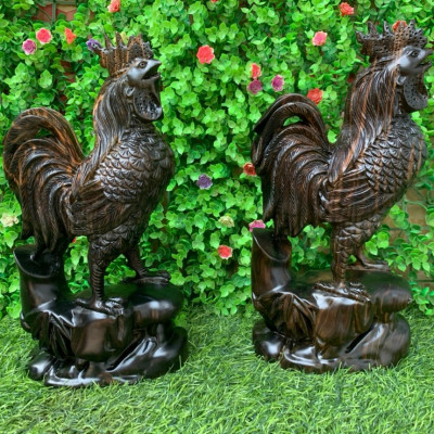 Tượng điêu khắc con gà trống phong thủy bằng gỗ mun hoa kt cao 30cm