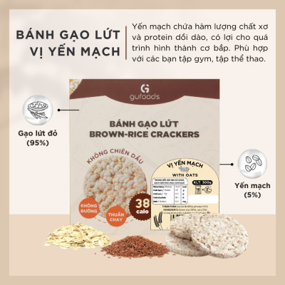 Bánh gạo lứt GUfoods (300g) - Không chiên dầu, Không đường, Từ gạo và ngũ cốc nguyên hạt, Lành mạnh, Phù hợp Eat clean, Ăn vặt healthy, Thực dưỡng, Tập gym, Thuần chay, Đa dạng hương vị