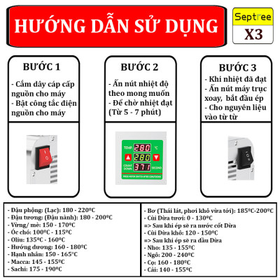 [ Hàng chính hãng] Máy ép dầu ăn thực vật dùng trong gia đình. Thương hiệu Mỹ cao cấp Septree - X3