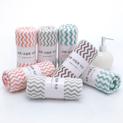 Sét 5 cái khăn lau mặt cuộn tròn  lông cừu Hàn Quốc  50 x 30cm   ,   kẻ sọc nhiều màu ,  sợi bông mềm mại cao cấp 