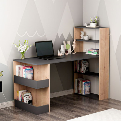 Bàn làm việc liền giá sách gỗ công nghiệp hiện đại SMLIFE Dhani