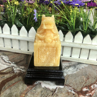 Ấn Rồng phong thủy đá ngọc Hoàng Long - Cao 10 cm