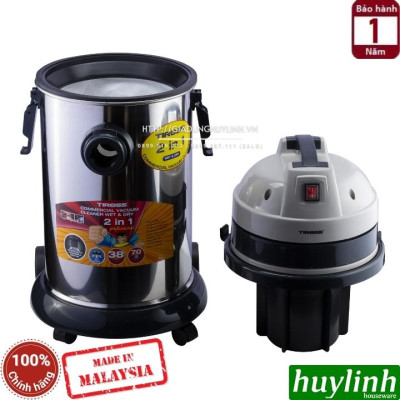 Máy hút bụi công nghiệp khô và ướt Tiross TS9303 - dung tích 38 lít - 1600W - Sản xuất tại Malaysia - Hàng chính hãng