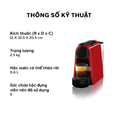 Bộ máy pha cà phê Nespresso Essenza Mini Đỏ & máy đánh sữa Aeroccino 3 - Hàng chính hãng