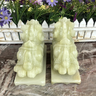 Cặp Tỳ Hưu phong thủy đá ngọc Onyx có đế - Dài 15 cm