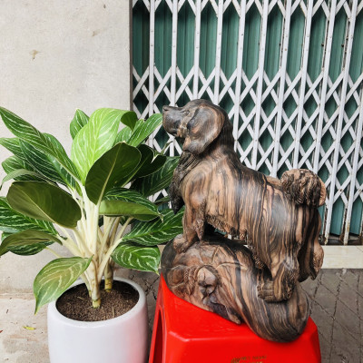Tượng con chó phong thủy hàng đẹp bằng gỗ mun liền khối kt cao 38×32×15cm