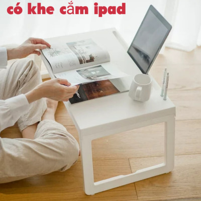 Bàn làm việc, đọc sách gấp gọn bàn học sinh - sinh viên có khe để ipad và cắm bút sử dụng gọn gàng
