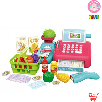 Đồ chơi siêu thị Bowa 8352A, quầy thanh toán 15 món có dùng pin