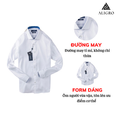Áo sơ mi nam dài tay ALIGRO cổ bẻ dáng ôm body 100% chất cotton trắng phối cổ ALGS194