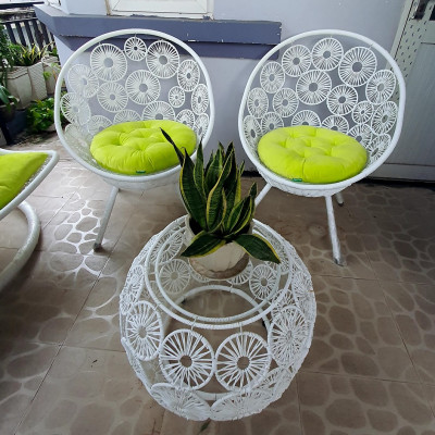 Bộ bàn ghế sân vườn + xích đu NAVICOM - Nệm vải nhung xanh cốm